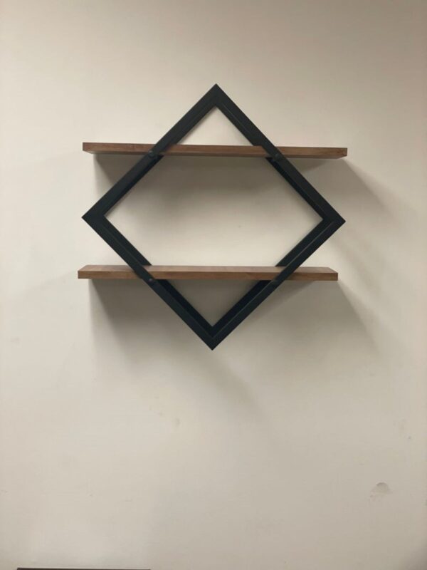 Diamond Metal Frame Wall Shelf (Black-Walnut)