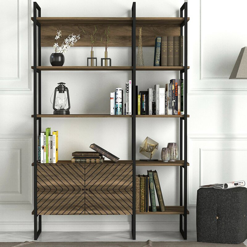 Modern Bookcase with 2 Doors 5 Shelves